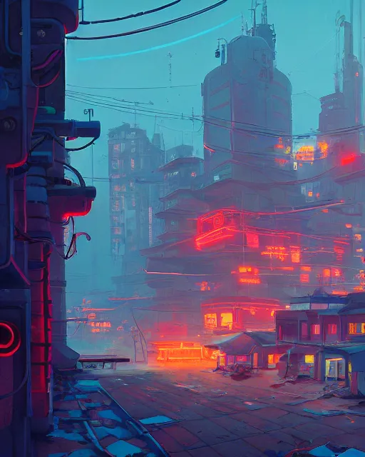 Image similar to painting of cyberpunk soviet village, detailed, by simon stalenhag, cory loftis, james gilleard, atey ghailan, makoto shinkai, goro fujita, studio ghibli, rim light, exquisite lighting, clear focus, very coherent, plain background, soft painting