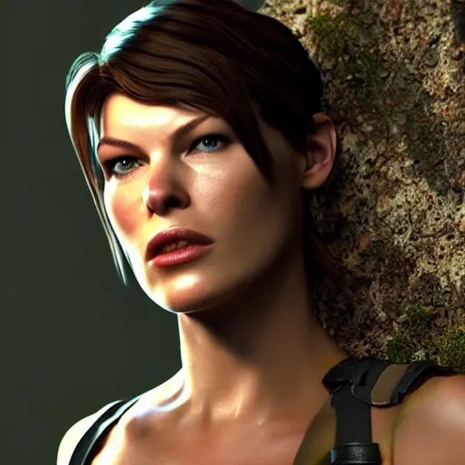 Image similar to milla jovovich as tomb raider , depicted as a Pixar character, high quality CG render, 4K