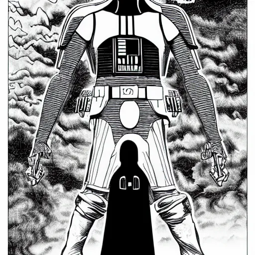 Prompt: Darth Vader in the style of Junji Ito. Manga. Extremely detailed. Beautiful. 4K. Award winning.