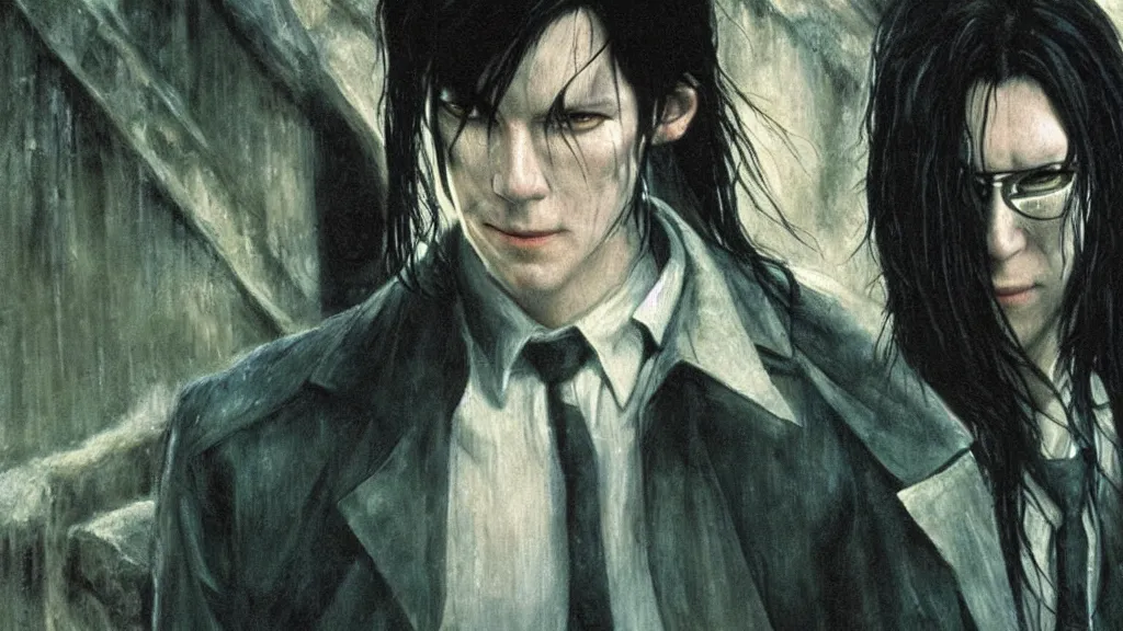 Image similar to an oil painting in the style of alan lee depicting neo from the movie the matrix ( 1 9 9 9 )