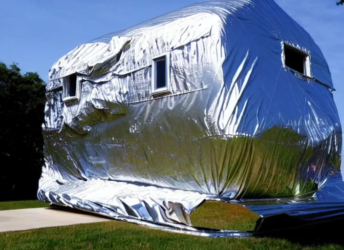 Image similar to house wrapped in foil