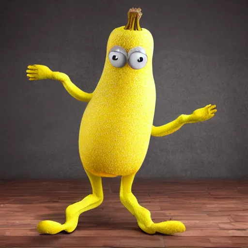 Image similar to a hyperrealistic photo of banana that has arms with hands and legs with feet. it is wearing gloves and shoes.