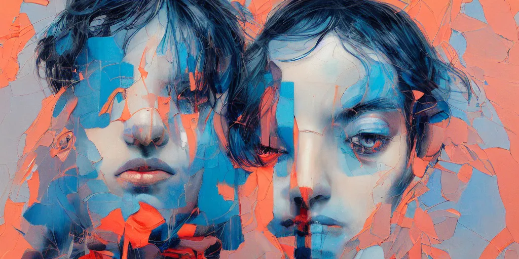 Image similar to monumental portrait soft light by james jean and satoshi kon and erik jones, inspired by evangelion, smooth feature, intricate oil painting, high detail illustration, sharp high detail, klein blue 1 9 9 9