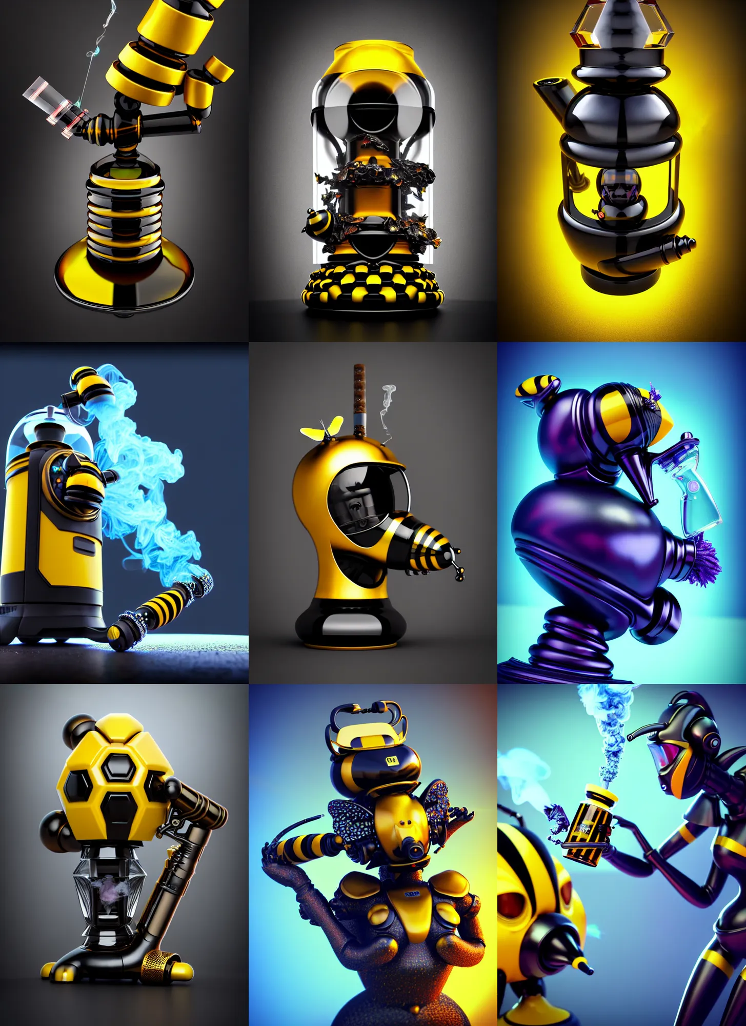 Prompt: edm hematite bumblebee crash dyson smoking machine mountain honey bong | elaborate jewelry | glamorous oily soft polished rich vixen ornate modern | weta disney pixar movie still photo | hi - fructose, sci fi fantasy, smooth, octane render, sharp focus, artstation, concept art | beeple, feng zhu, artgerm, mucha, rutkowski |