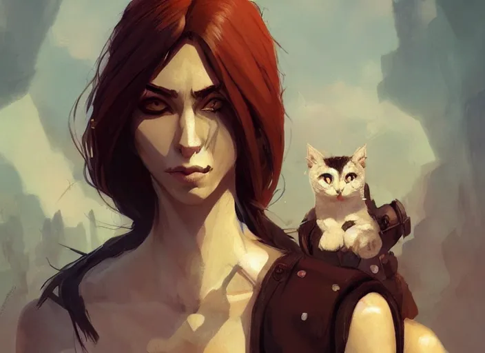 Prompt: stunningly beautiful female anthropomorphic cat character in a rock outfit Renowned character illustration by greg rutkowski trending on ArtStation, deviantart, SFW version, high detail, stylized portrait H 704