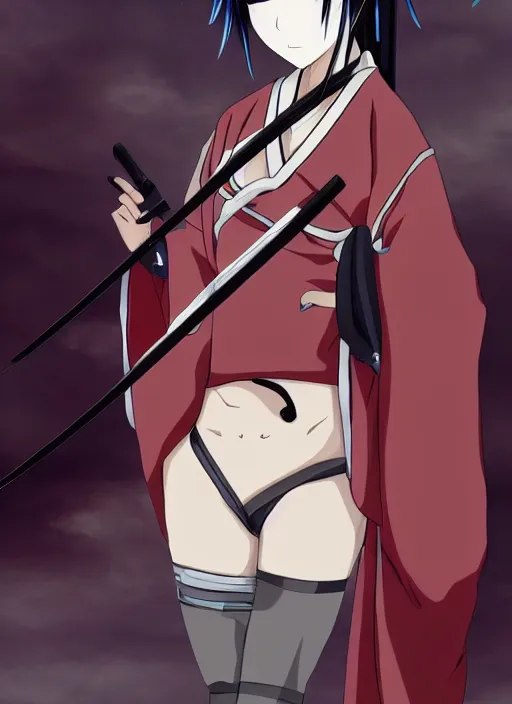 Image similar to anime beautiful samurai girl with blindfold, anime, samurai, anime style