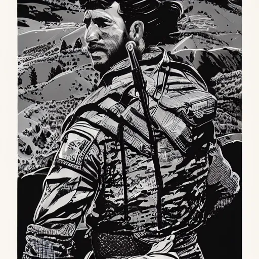 Image similar to a kurdish freedom fighter in the kurdish mountains art by martin ansin, highly detailed, 8 k, high resolution, award winning art, incredibly intricate