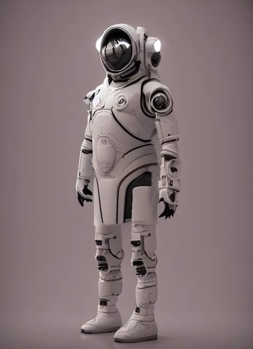 Image similar to a Photorealistic dramatic hyperrealistic render of a futuristic exospacesuit,Ultra realistic details,glossy white,weathered surfaces,by Vitaly Bulgarov and Mike Nash,Beautiful dramatic dark moody tones and lighting,cinematic atmosphere,studio lighting,shadows,dark background, Octane render,8K