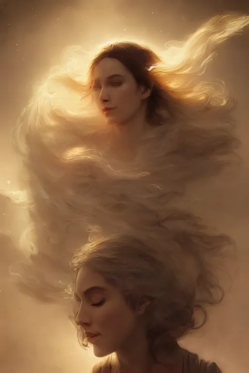 Prompt: dusty wind blowing!!!, dreaming of the void! cinematic volumetric lights, bust portrait, dnd, fantasy, intricate, elegant, highly detailed, digital painting, artstation, concept art, smooth, sharp focus, illustration, art by artgerm and tom bagshaw and greg rutkowski and alphonse mucha