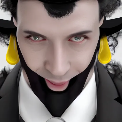 Image similar to a highly detailed portrait of a man in a high top hat covering his face, in a black tailcoat with a yellow waistcoat under the tailcoat, artstation, deviantart, professional, unreal engine 5, photorealistic