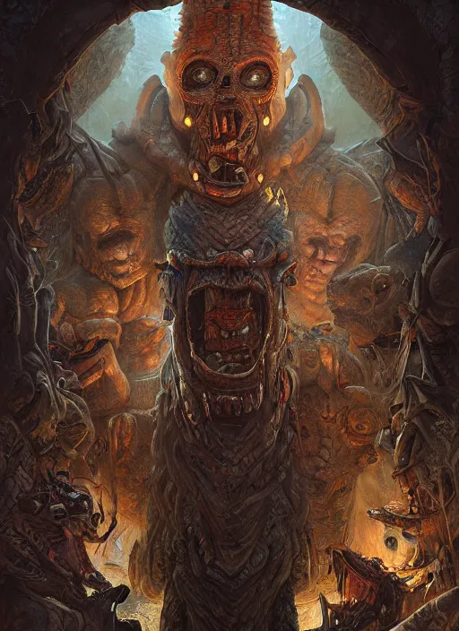 Image similar to digital _ painting _ of _ horror mayan terror _ by _ filipe _ pagliuso _ and _ justin _ gerard _ symmetric _ fantasy _ highly _ detailed _ realistic _ intricate _ port