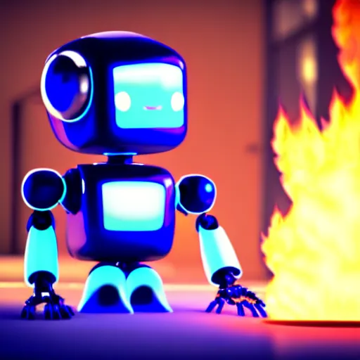 Prompt: a cute little robot consists of fire. super realistic 8 k render of a elegant, cinematic composition