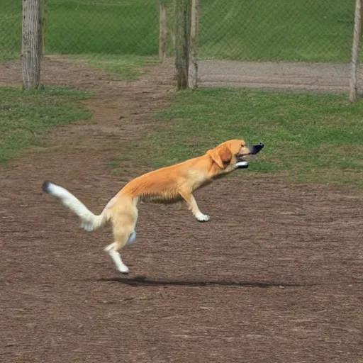 Image similar to fox jumping over a lazy golden retriever