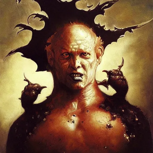 Image similar to puissant physique demonic crow wearing a devil costume Jan Van eyck leonardo da vinci ilya repin christophe young bastien lecouffe-deharme odd nerdrum dragan bibin john steuart curry