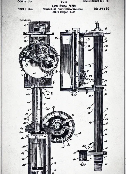 Prompt: “A detailed clockwork mechanism attached to human forehead. Patent application drawing, close-up, Fig.1, Header text”