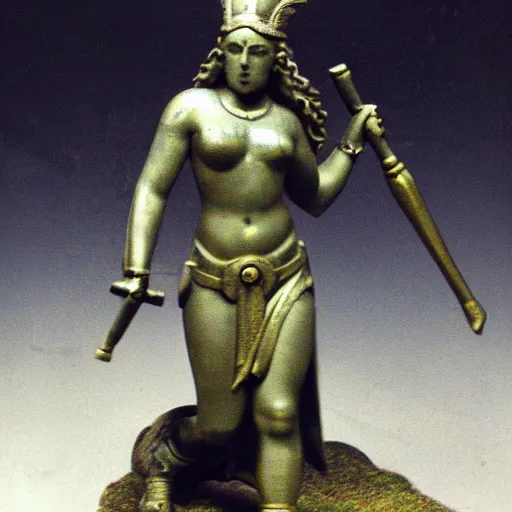 Image similar to a photograph of the goddess of war in the battlefield, full body shot