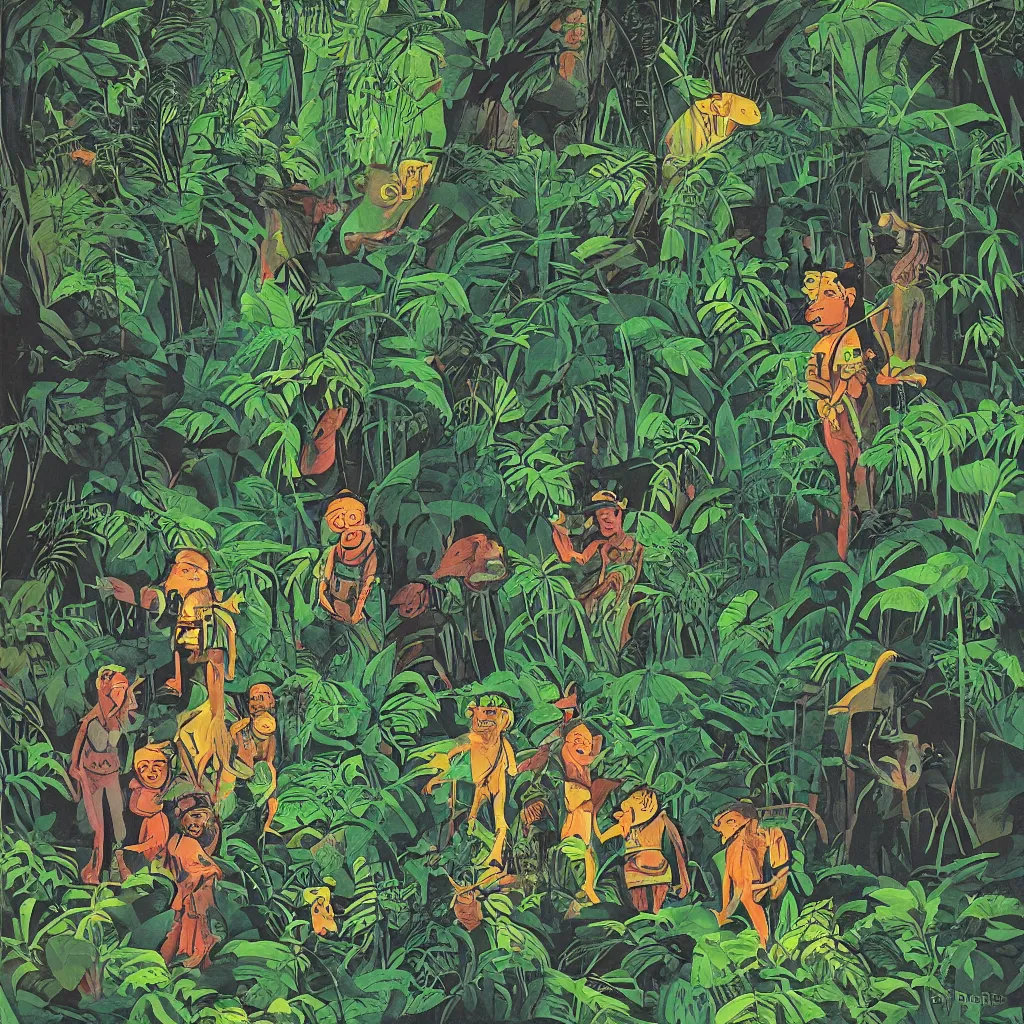 Image similar to Explorers in the dark jungle by Tom Hammick