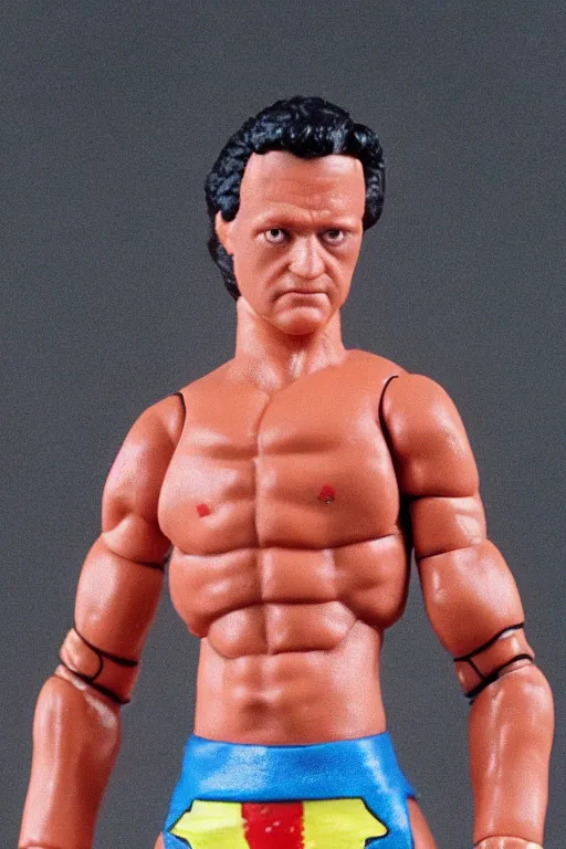 Image similar to volodymyr zelensky as a 1 9 8 0 s wrestling action figure, володимир зеленськии,