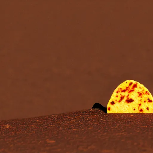 Image similar to a lonely taco on mars, photograph, red lighting, taco,