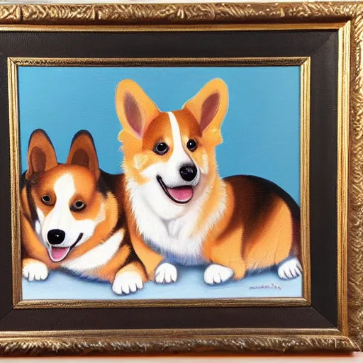 Image similar to highly detailed oil painting of corgis by bosch