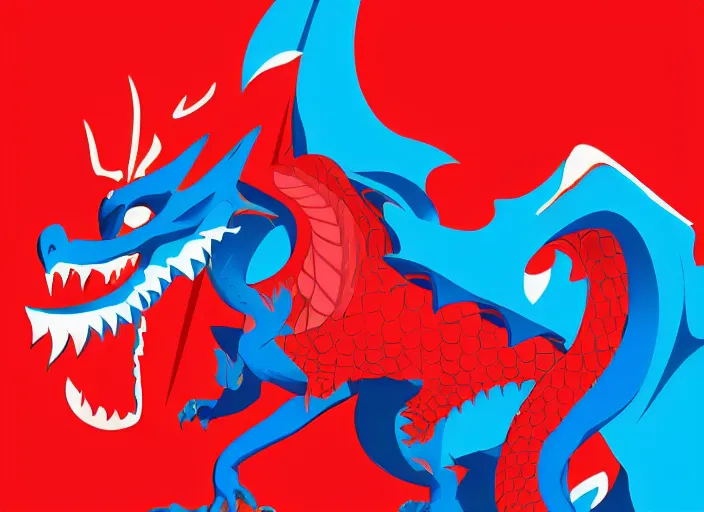 Image similar to red and blue poster with a dragon on it, vector art by cedric seaut ( keos masons ), artstation contest winner, process art, behance hd, matte background, rich color palette