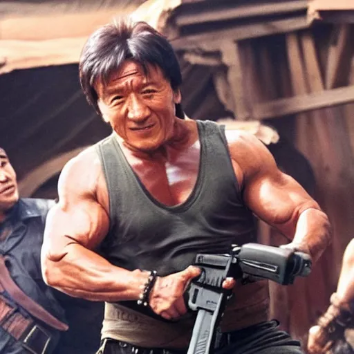 Prompt: Jackie Chan as part of the Expendables