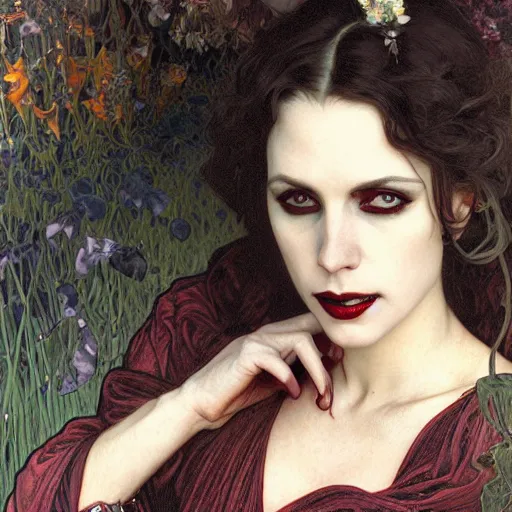 Prompt: portrait of a lady vampire, 35mm, 1920', depth of field, ominous, sharp, photorealistic, realistic, 8k, deviantart, donato giancola, irwin penn, Alphonse Mucha
