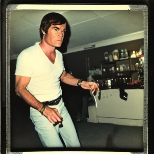 Prompt: dexter morgan at a disco 1 9 7 0 s polaroid