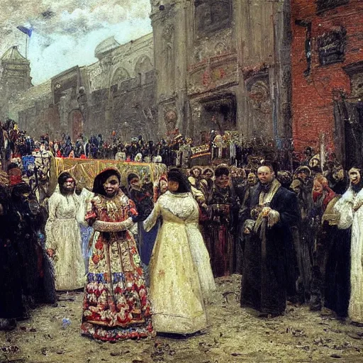 Prompt: wedding of the dead by vasily grigoryevich perov