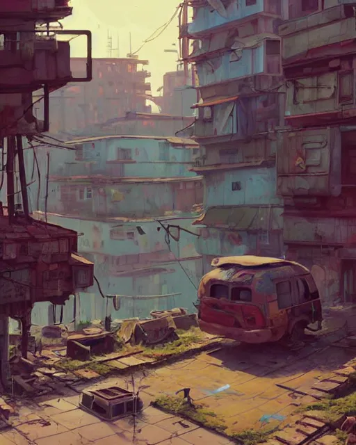 Image similar to painting of old ruined cyberpunk soviet village, detailed, by simon stalenhag, cory loftis, james gilleard, atey ghailan, makoto shinkai, goro fujita, studio ghibli, rim light, exquisite lighting, clear focus, very coherent, plain background, soft painting