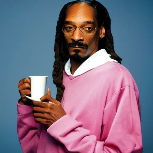 Image similar to Snoop Dogg holding a coffee cup for a 1990s sitcom tv show, Studio Photograph, portrait, C 12.0