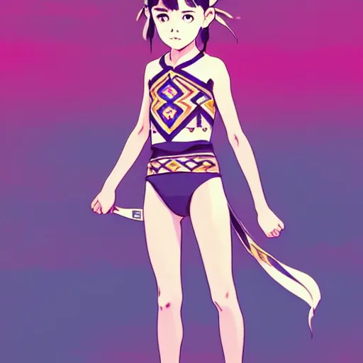 Image similar to a beautiful boyish emma watson alluring instagram model, wearing japanese hiphop aztec leotard outfit with mayan pattern and native style, aztec street fashion bathing suit, botw style, gapmoe yandere grimdark, trending on pixiv fanbox, painted by greg rutkowski makoto shinkai takashi takeuchi studio ghibli, akihiko yoshida