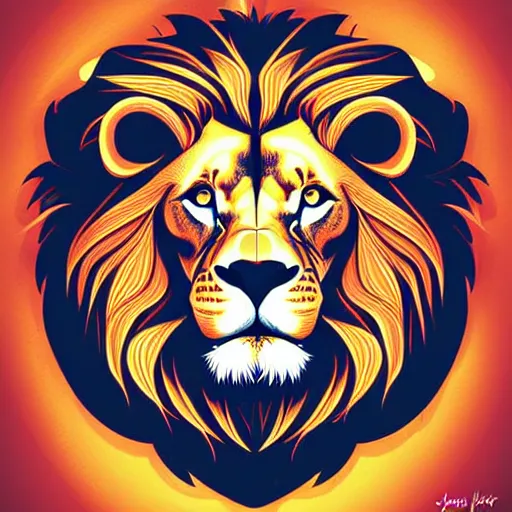 Image similar to digital art logo, lion, by James Jean and by artgerm