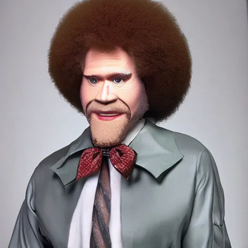 Prompt: Bob Ross as Buffalo Bill from Silence Of The Lambs