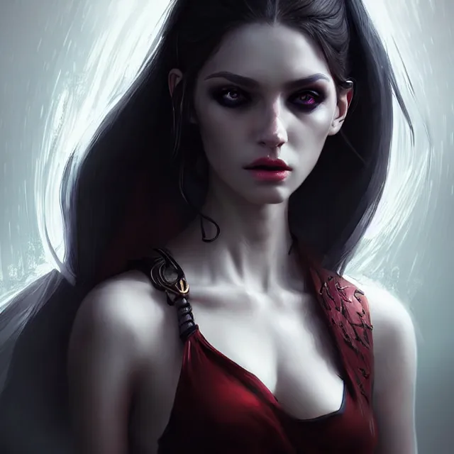 Prompt: epic professional digital portrait art of 🧛‍♀️👩‍💼😉,best on artstation, cgsociety, wlop, Behance, pixiv, astonishing, impressive, outstanding, epic, cinematic, stunning, gorgeous, concept artwork, much detail, much wow, masterpiece.