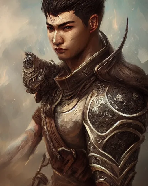 Prompt: portrait of a male warrior, fierce, masculine, ross tran, muted colors, highly detailed sculpture, intricate detailed, ommatidia, 8 k, cinematic atmosphere