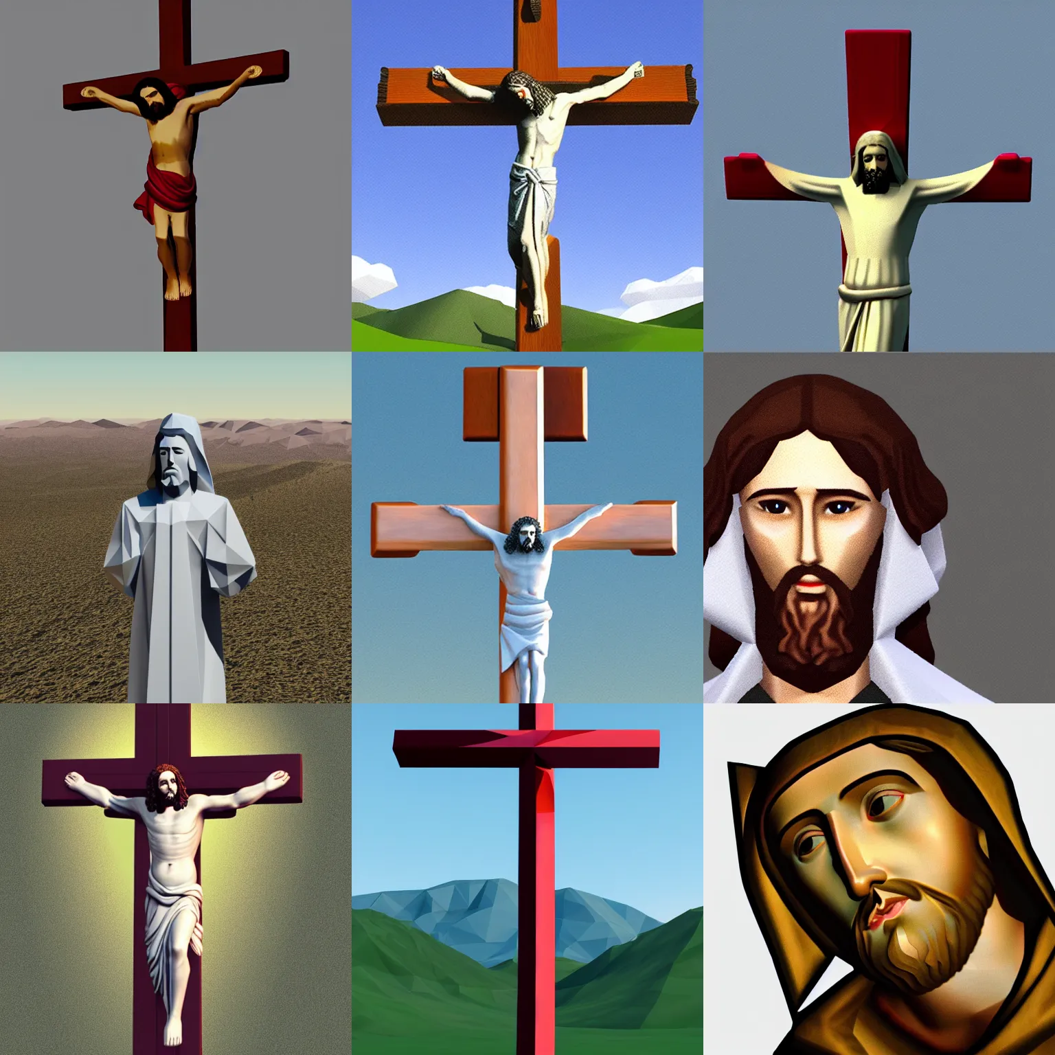 Prompt: jesus christ on the cross, low poly