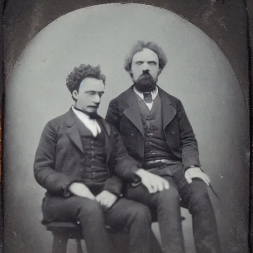 Prompt: tintype photo of “ rick and morty ” 1 8 8 0 s