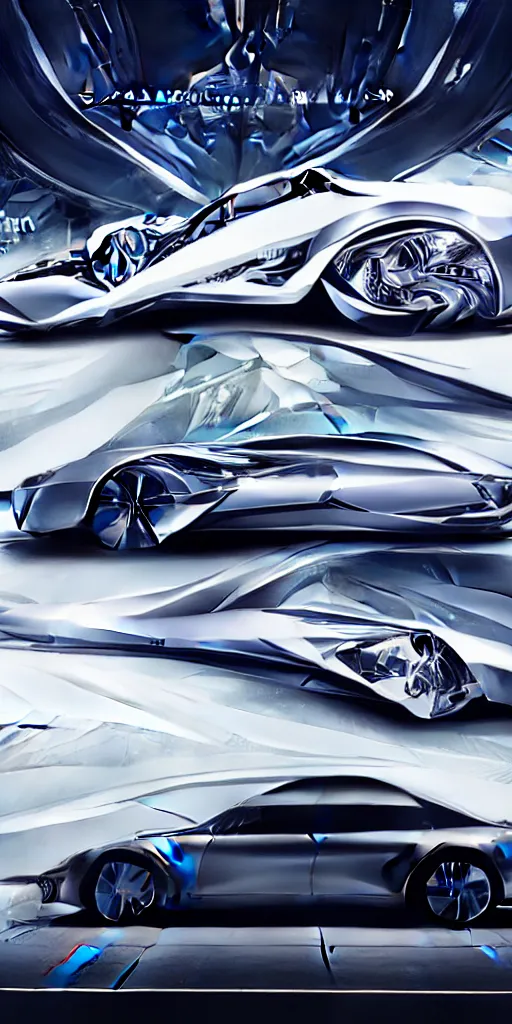 Prompt: sci-fi car zaha hadid wall structure logotype and car on the coronation of napoleon and digital billboard in the middle artwork in style of Ruan Jia Sheng Lam