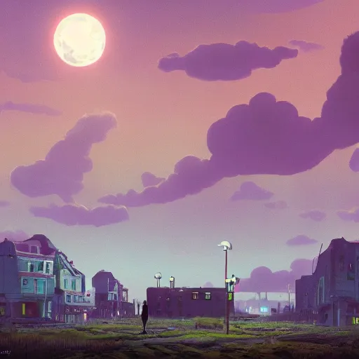 Image similar to An atompunk city with the moon shining through the clouds in utopia by Simon Stålenhag and Greg Rutkowski,In style of Grant Wood.hyper detailed,8K Resolution,unreal engine 5,Ray Tracing,highly realistic.trending on Artstation