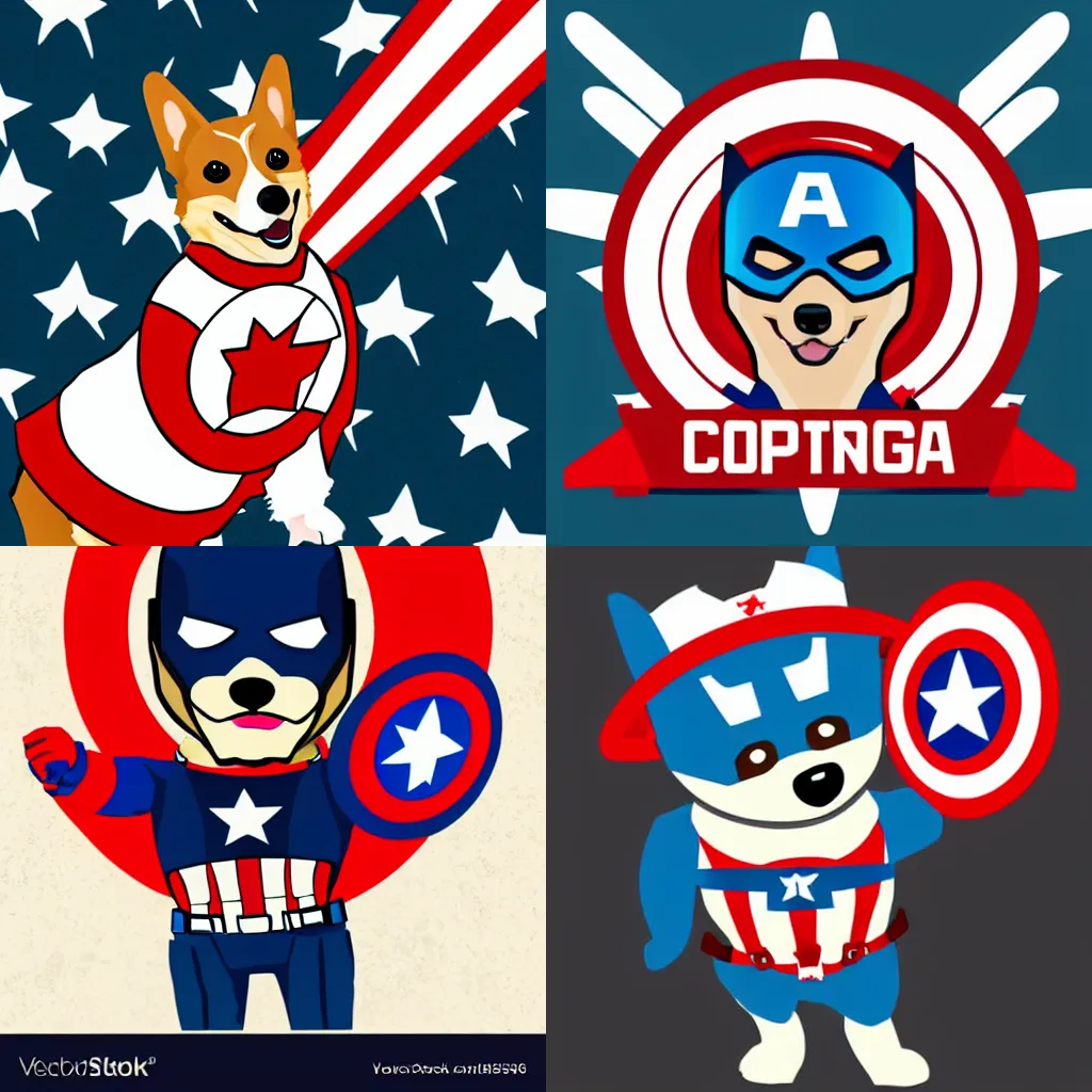 Prompt: corgi dressed as captain America, vector art,