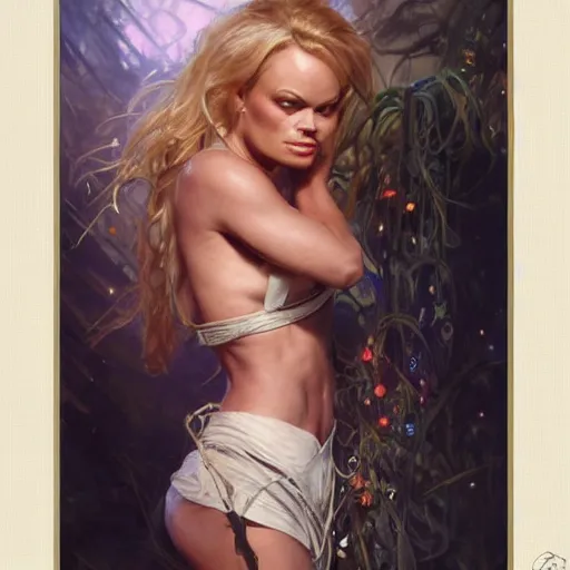 Prompt: young pamela anderson portrait, fantasy, elegant, intricate, by stanley artgerm lau, greg rutkowski, thomas kindkade, alphonse mucha, loish, norman rockwell