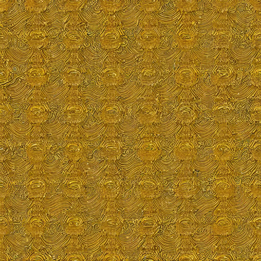 Prompt: detailed photorealistic seamless pattern of ancient japanese samurai armor with very large traditional japanese gold engravings and ornamentation, shining metallic 3 d surfaces, large japanese calligraphy, shodo, large motifs, 3 d