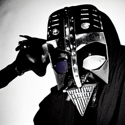 Prompt: rapper mf doom performing madvillany on stage