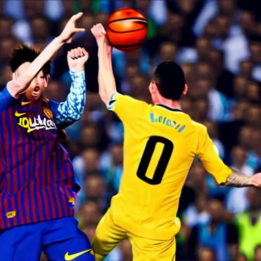 Image similar to Messi dunking on Ronaldo,