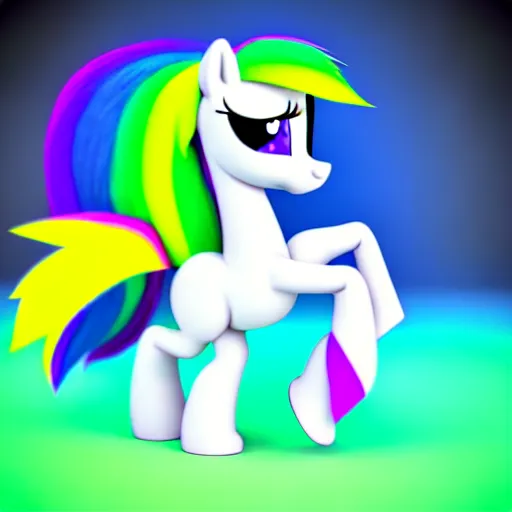 Image similar to white colored stoner pony from my little pony, marijuana themed, weed cutie mark, art, smoke everywhere, colorful, 3 d, render, blender 3 d, soft lighting, green mane, surrounded by smoke clouds spiraling around