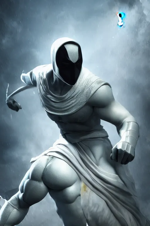 Prompt: hyperrealistic photography of Moon Knight mixed with Dardevil style of Hossein Diba, full-shot, merged character, 4k, highly detailed, cinematic lighting, photorealistic, 3d render, award winning render, unreal engine, masterpiece, octane render, sharp focus, studio lighting, 8k, hd