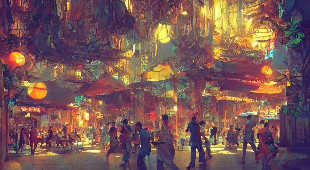 Image similar to bazaar zouk oriantal multicolorful sky shine place mosquet painting stylized digital video game icon global illumination ray tracing 8 k hd resolution, by ilya kuvshinov and cushart krentz and gilleard james