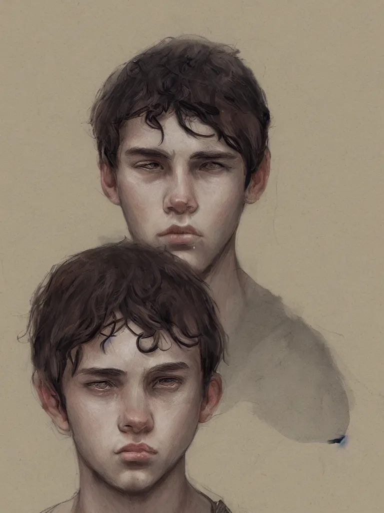 Image similar to beautiful sad boy portrait by Disney Concept Artists, blunt borders, rule of thirds