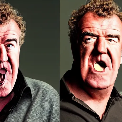 Image similar to Jeremy Clarkson with a mouth shaped as a horn.